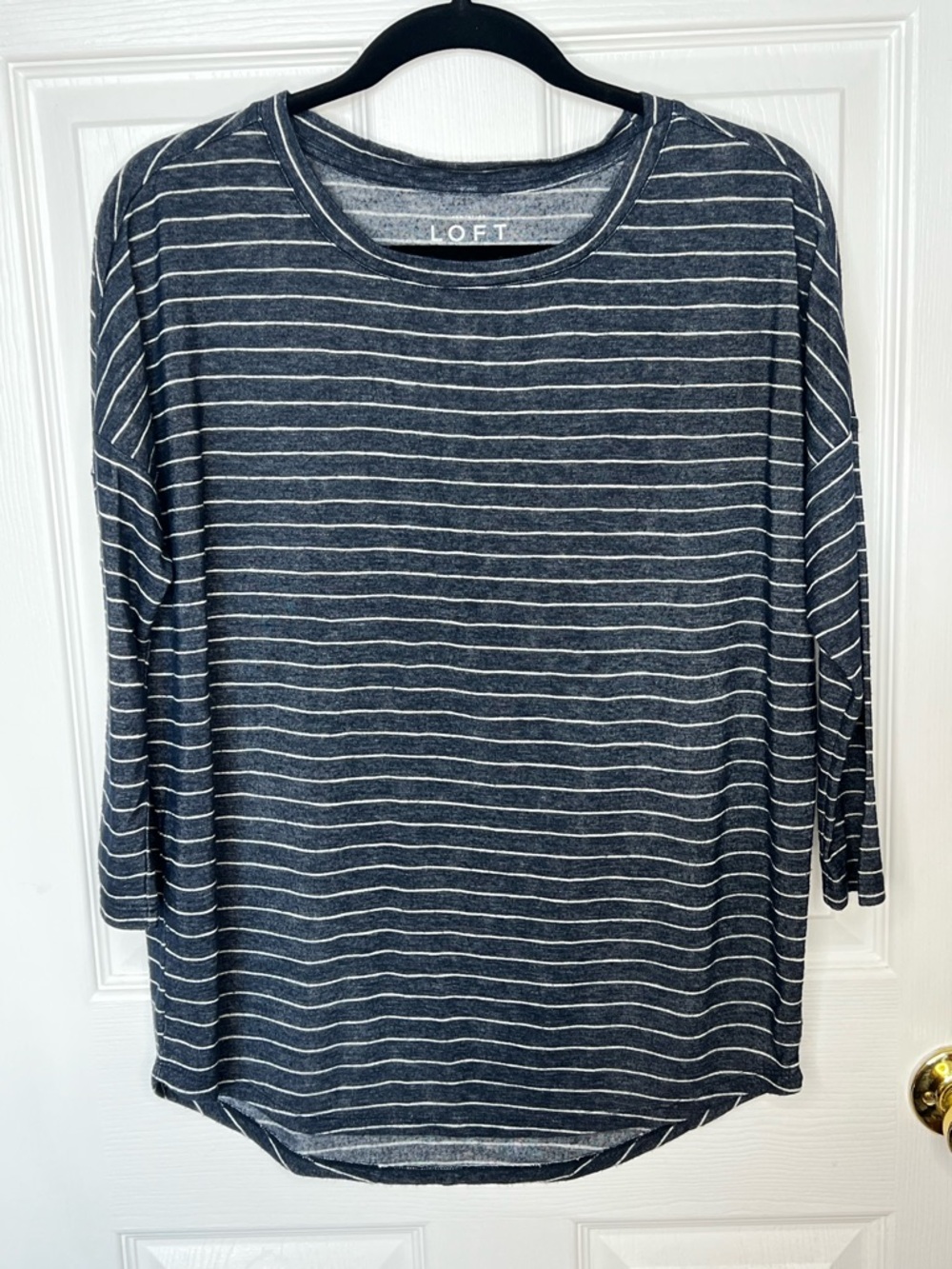 LOFT Navy White Stripe Modal Top Relaxed Fit Drop Shoulder XS
